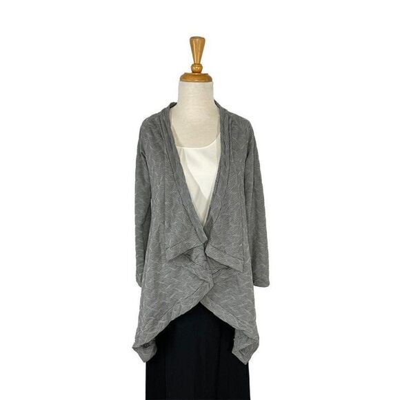 Matti Mamane S Grey Print Round Cardigan  Art To Wear Lagenlook Waterfall Hem - Picture 1 of 10